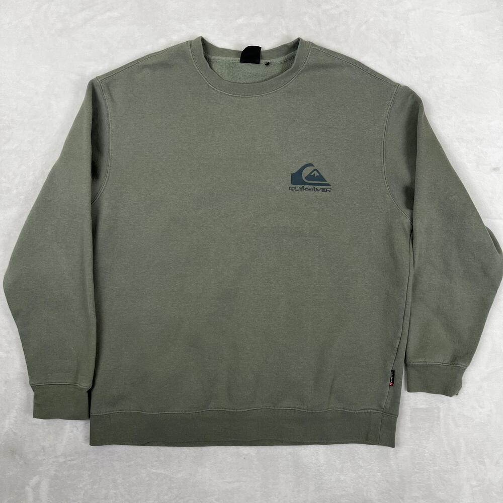 Quiksilver Sweatshirt Mens Large Green Fleece Crewneck Graphic Surf Pullover Y2K